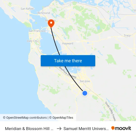 Meridian & Blossom Hill (S) to Samuel Merritt University map