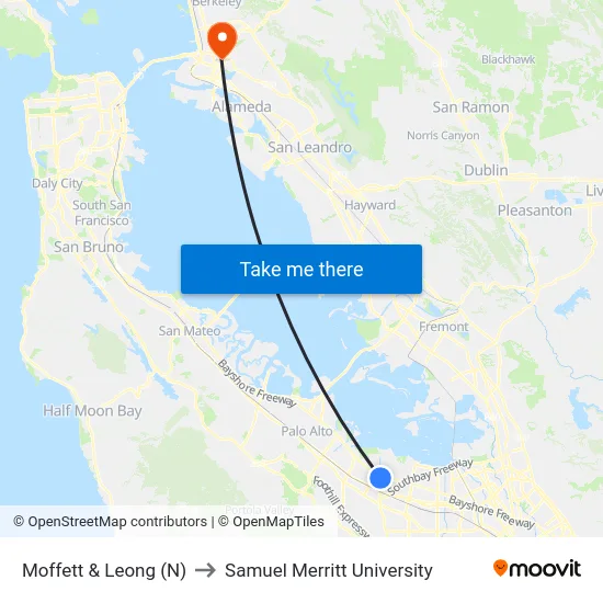 Moffett & Leong (N) to Samuel Merritt University map