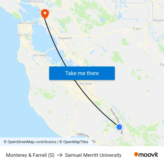 Monterey & Farrell (S) to Samuel Merritt University map