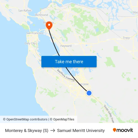 Monterey & Skyway (S) to Samuel Merritt University map