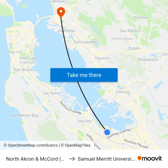 North Akron & McCord (W) to Samuel Merritt University map
