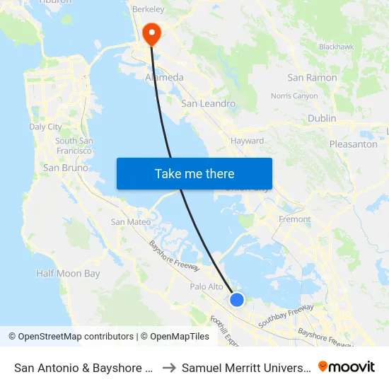San Antonio & Bayshore (S) to Samuel Merritt University map
