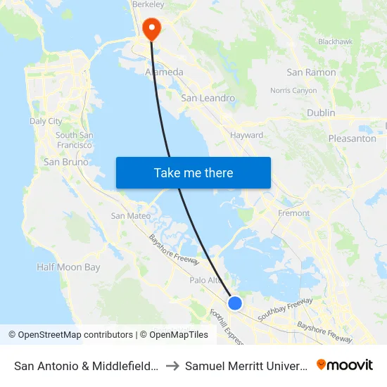 San Antonio & Middlefield (S) to Samuel Merritt University map