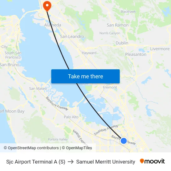 Sjc Airport Terminal A (S) to Samuel Merritt University map