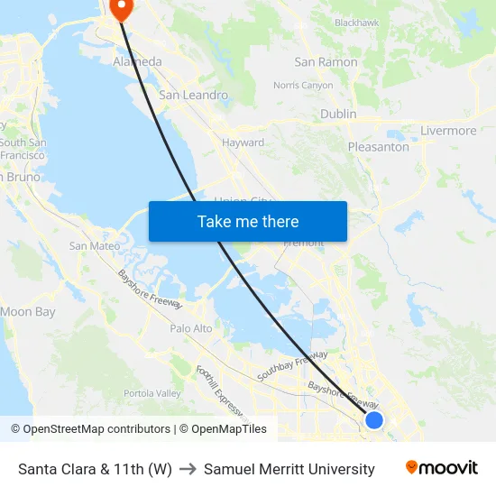 Santa Clara & 11th (W) to Samuel Merritt University map