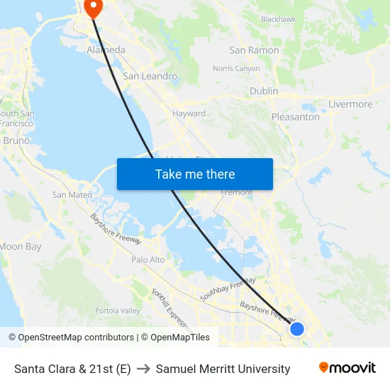 Santa Clara & 21st (E) to Samuel Merritt University map