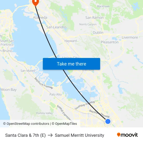 Santa Clara & 7th (E) to Samuel Merritt University map