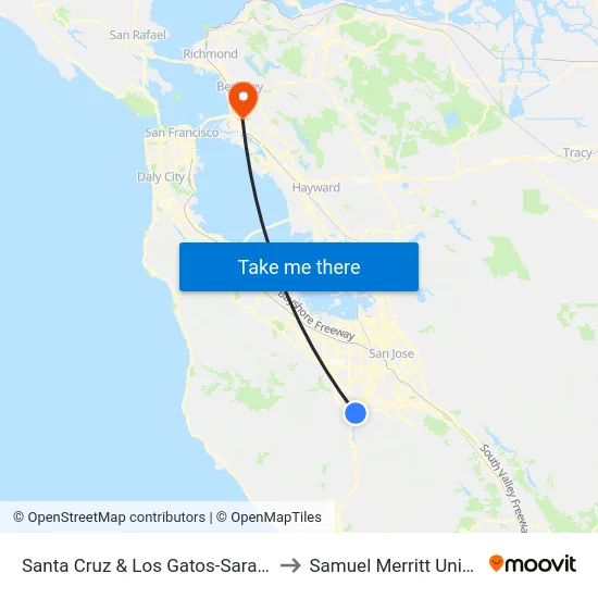 Santa Cruz & Los Gatos-Saratoga (S) to Samuel Merritt University map