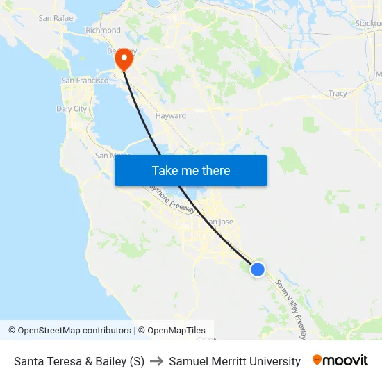 Santa Teresa & Bailey (S) to Samuel Merritt University map