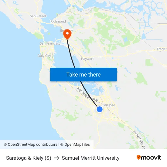 Saratoga & Kiely (S) to Samuel Merritt University map