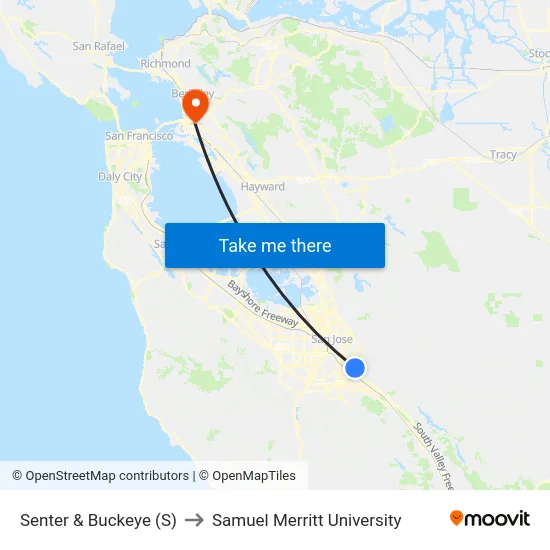 Senter & Buckeye (S) to Samuel Merritt University map