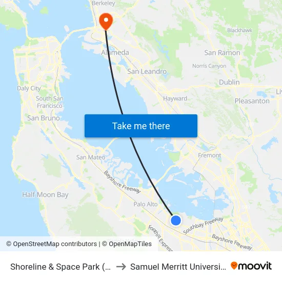 Shoreline & Space Park (S) to Samuel Merritt University map
