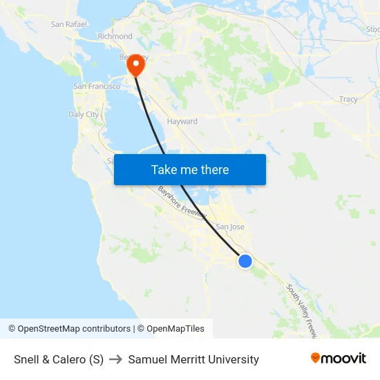 Snell & Calero (S) to Samuel Merritt University map