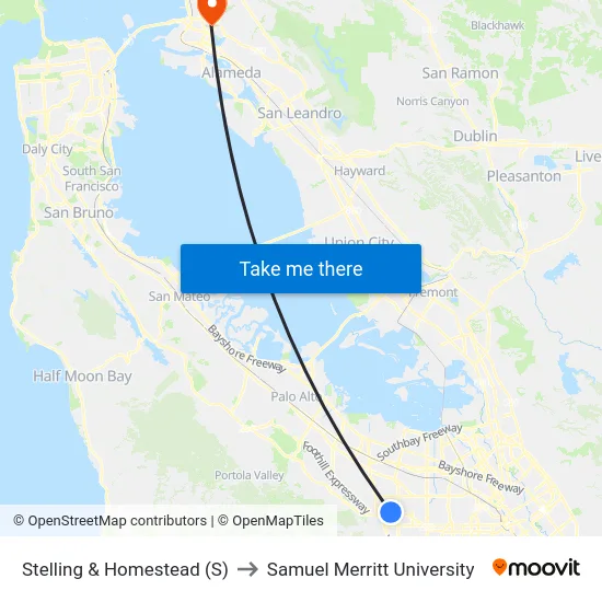 Stelling & Homestead (S) to Samuel Merritt University map