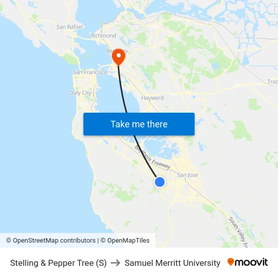 Stelling & Pepper Tree (S) to Samuel Merritt University map