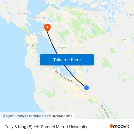 Tully & King (E) to Samuel Merritt University map