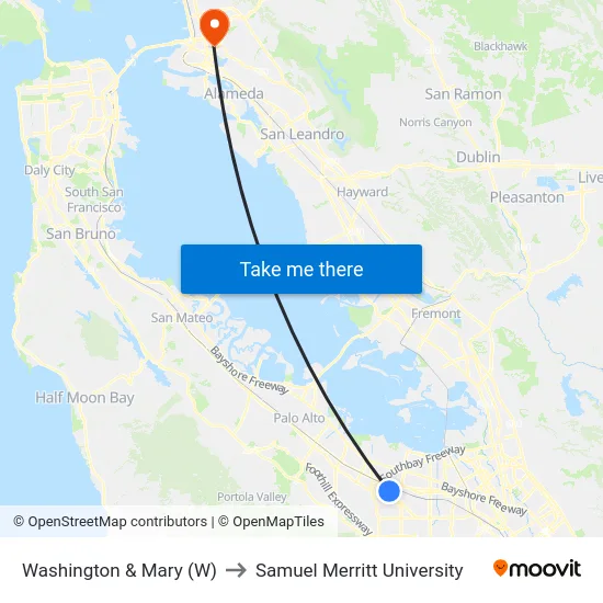 Washington & Mary (W) to Samuel Merritt University map