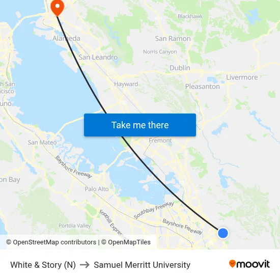 White & Story (N) to Samuel Merritt University map