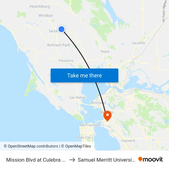 Mission Blvd at Culebra Dr to Samuel Merritt University map