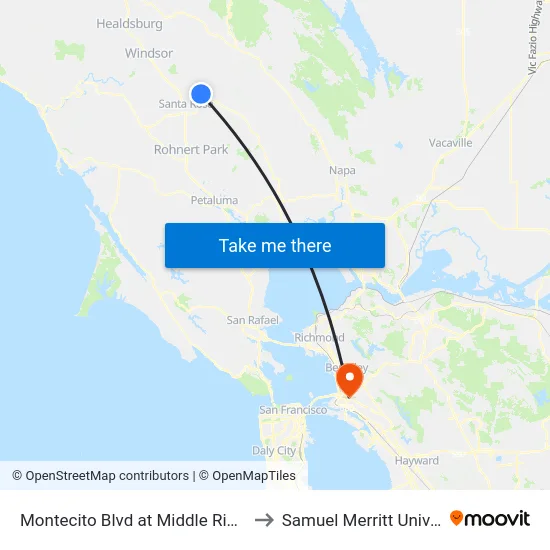 Montecito Blvd at Middle Rincon Rd to Samuel Merritt University map