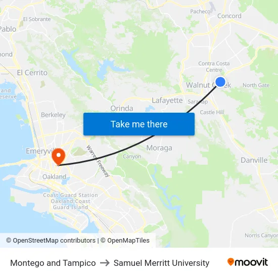 Montego and Tampico to Samuel Merritt University map