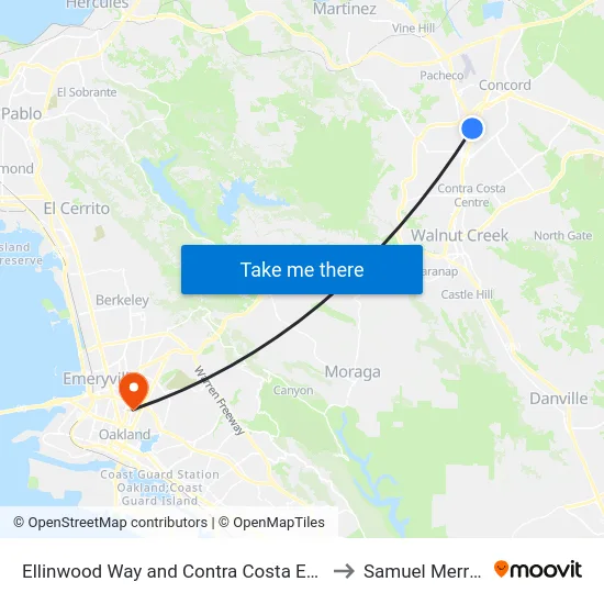 Ellinwood Way and Contra Costa Employment Human Services to Samuel Merritt University map