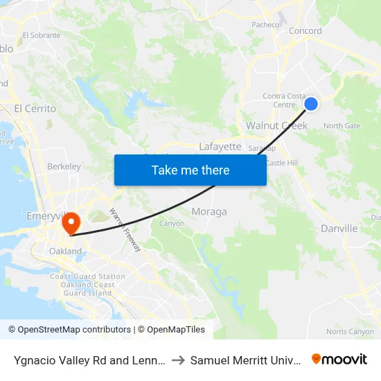 Ygnacio Valley Rd and Lennon Ln to Samuel Merritt University map