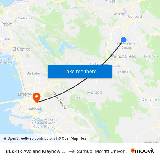 Buskirk Ave and Mayhew Way to Samuel Merritt University map