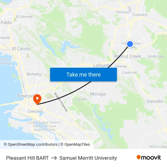 Pleasant Hill BART to Samuel Merritt University map