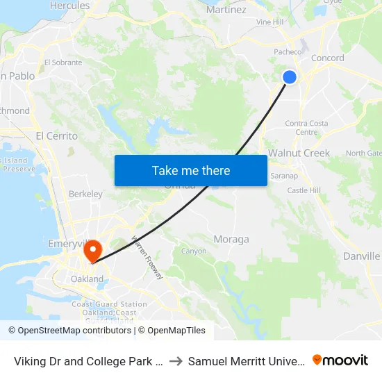 Viking Dr and College Park High to Samuel Merritt University map