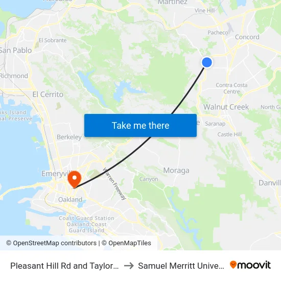 Pleasant Hill Rd and Taylor Blvd to Samuel Merritt University map