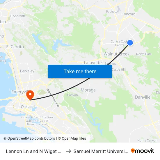 Lennon Ln and N Wiget Ln to Samuel Merritt University map