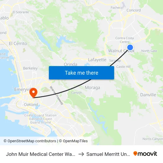 John Muir Medical Center Walnut Creek to Samuel Merritt University map