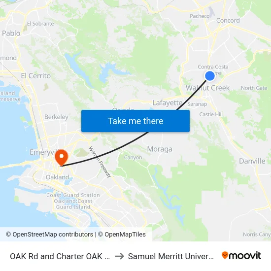 OAK Rd and Charter OAK Cir to Samuel Merritt University map