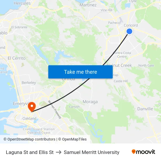 Laguna St and Ellis St to Samuel Merritt University map