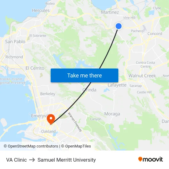 VA Clinic to Samuel Merritt University map