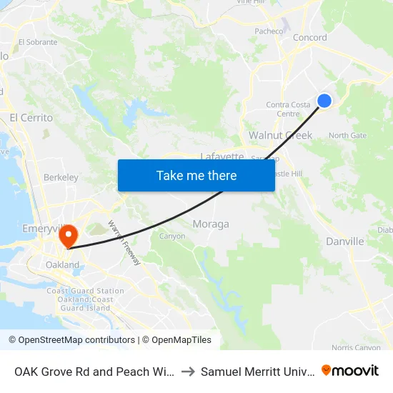 OAK Grove Rd and Peach Willow Ln to Samuel Merritt University map