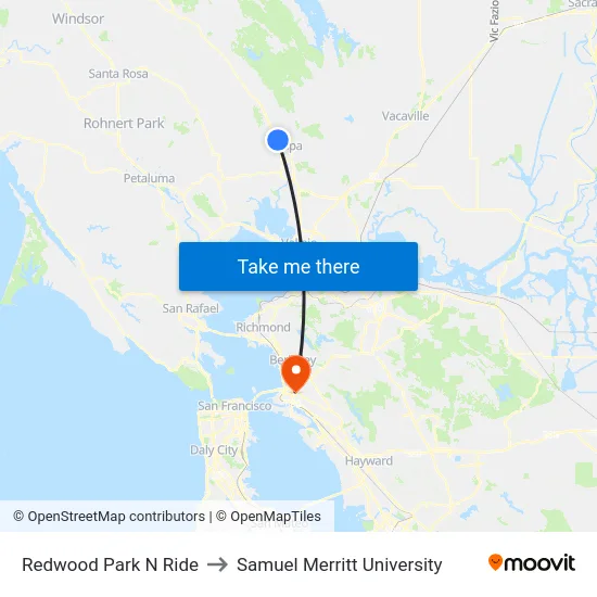 Redwood Park N Ride to Samuel Merritt University map