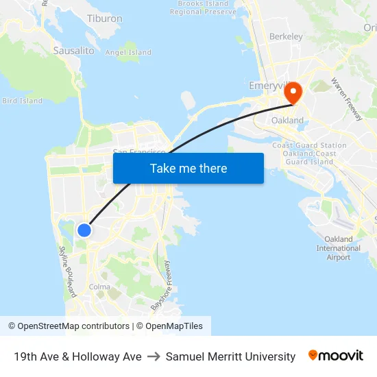 19th Ave & Holloway Ave to Samuel Merritt University map