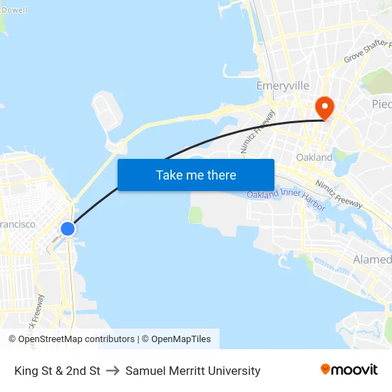 King St & 2nd St to Samuel Merritt University map