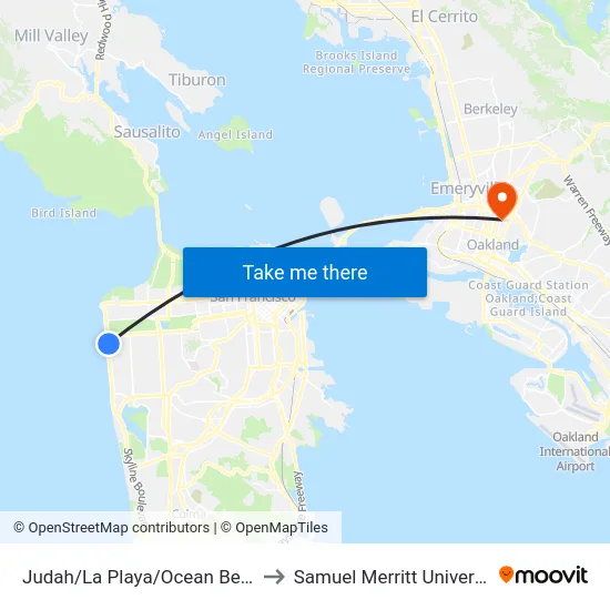 Judah/La Playa/Ocean Beach to Samuel Merritt University map