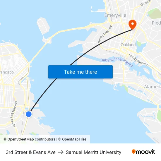 3rd Street & Evans Ave to Samuel Merritt University map