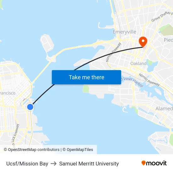 Ucsf/Mission Bay to Samuel Merritt University map
