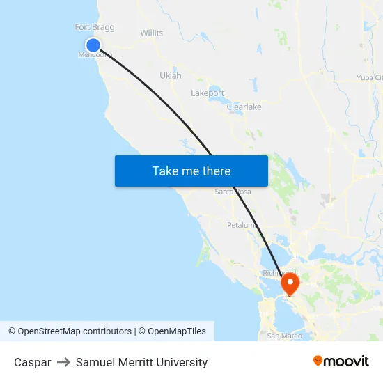 Caspar to Samuel Merritt University map