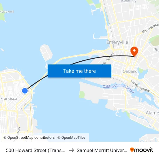 500 Howard Street (Transbay) to Samuel Merritt University map