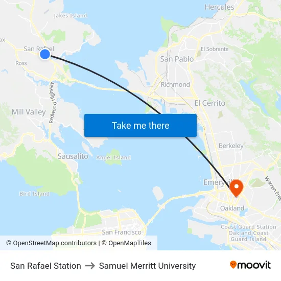 San Rafael Station to Samuel Merritt University map