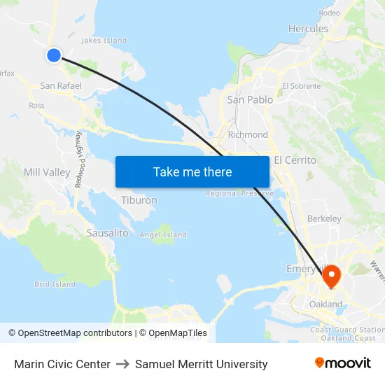 Marin Civic Center to Samuel Merritt University map