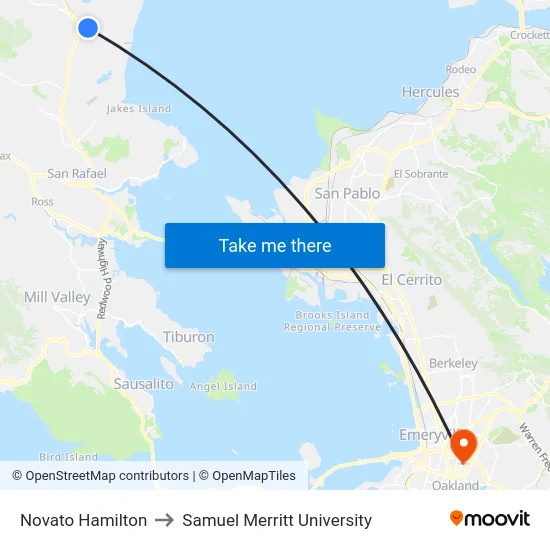 Novato Hamilton to Samuel Merritt University map
