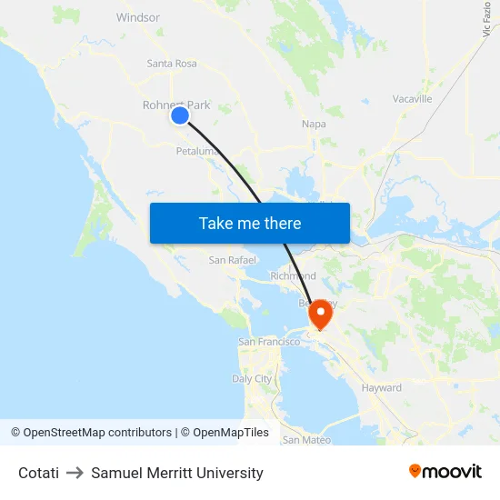 Cotati to Samuel Merritt University map