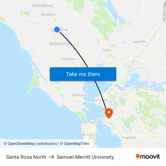 Santa Rosa North to Samuel Merritt University map